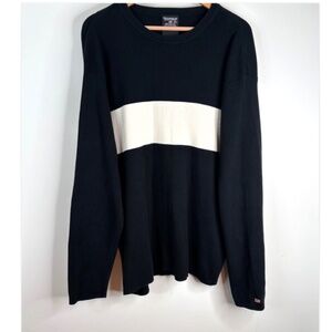 VTG 90s Y2K POLO JEANS CO Rib Knit Sweater XXL Embroidered US Flag Black Stripe